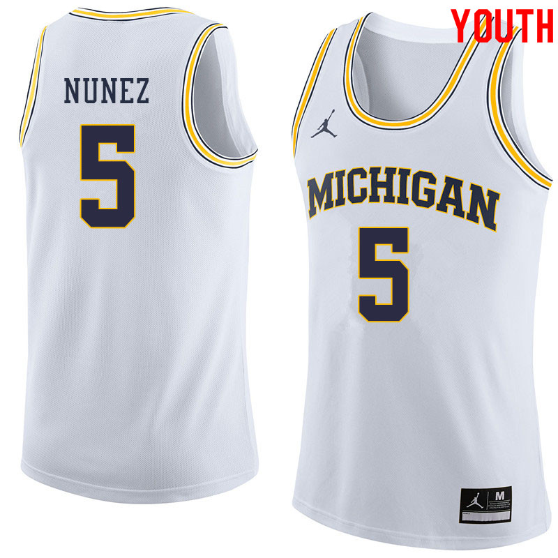 Jordan Brand Youth #5 Adrien Nunez Michigan Wolverines College Basketball Jerseys Sale-White